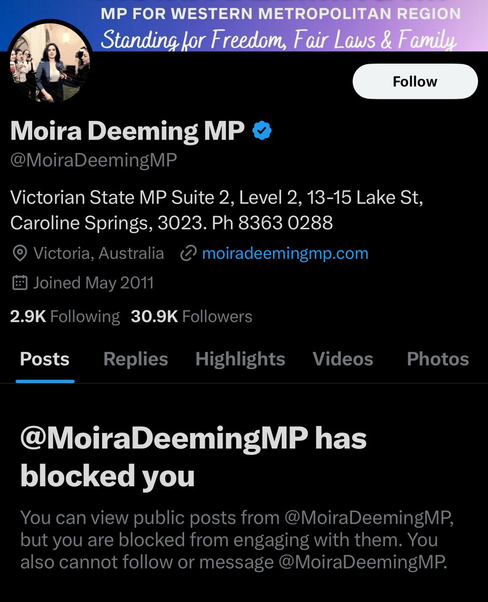 Transphobe Deeming followed me for a couple of years hoping I would follow back. Sadly for <a href="/MoiraDeemingMP/">Moira Deeming MP</a> I didn’t give her that honour. Finally she got the message. Good riddance.