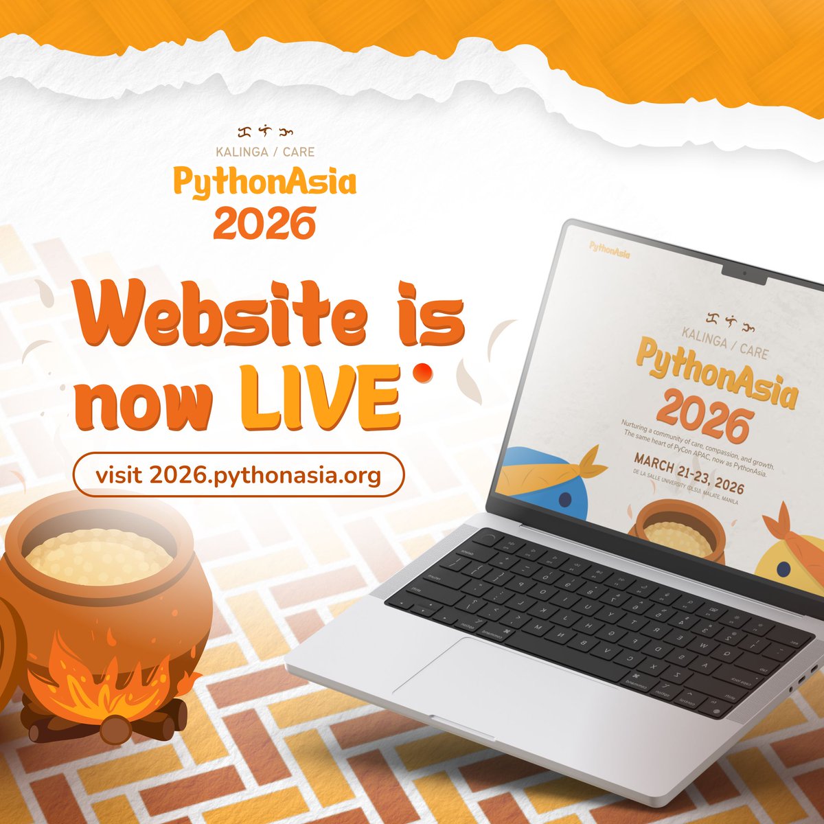 pyconph's tweet image. The wait is over the PythonAsia 2026 website is now LIVE! 🌏🐍

Discover what awaits this March 21–23, 2026, at De La Salle University, Manila. More updates will be unveiled soon! 🌱🎤

🔗 Link: 2026.pythonasia.org

#PythonAsia2026 #PythonPH #Pythonista #PHTechCommunity