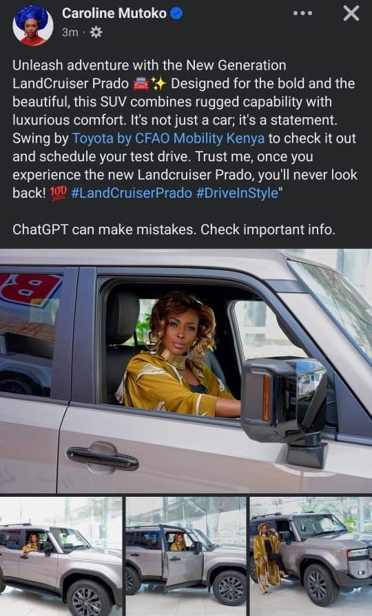 First Mutoko collecting a Toyota Kenya paycheck now Maryann  Muganda collecting a Standard Group paycheck 
Meanwhile some of us had to quit our jobs in the same spaces due to lack of paychecks (I finally said it)
 It would be funny if it wasn't sad, esp the irony in paragraph 1