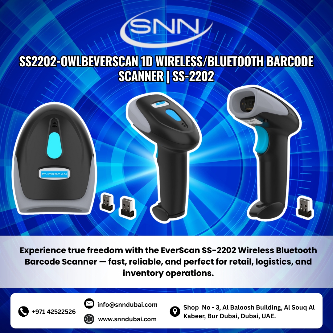 snndubai's tweet image. The EverScan 1D Wireless/Bluetooth Barcode Scanner (Part No. SS2202-OWLB) offers the freedom of wireless mobility with reliable high-speed scanning performance. 
#EverScan #SS2202OWLB #WirelessBarcodeScanner #BluetoothScanner #1DScanner #InventoryManagement #POSScanner