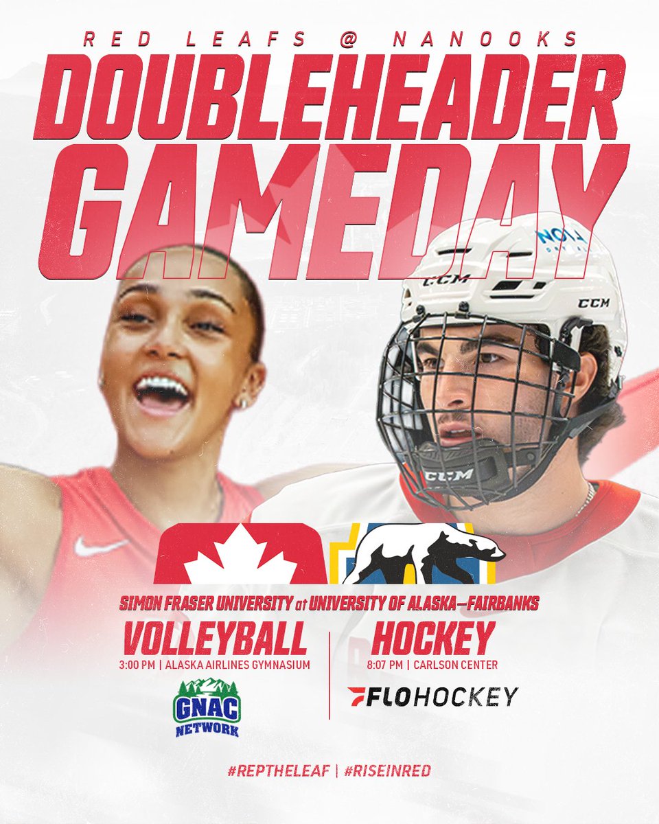 SFUHockey's tweet photo. A True North doubleheader today in Fairbanks with @SFU_Volleyball!
PREVIEW | https://t.co/cgLtRB73BO
#RepTheLeaf | #RiseInRed https://t.co/GFIiOBtnaz