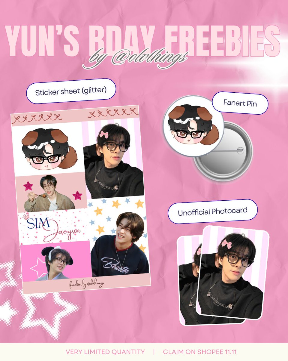olvthings's tweet image. 🎂JAKE'S BIRTHDAY FREEBIES🎂
by @olvthings
art by @sunnyboo____

How to claim?
♡ RT &amp;amp; like this post
♡ Claim on shopee 11.11 (20.00 WIB)
♡ Price will be set Rp7.150 (no refund)
♡ Don't forget to write username on notes~
♡ Very limited qty

Drop ur @ if you want to be tagged!