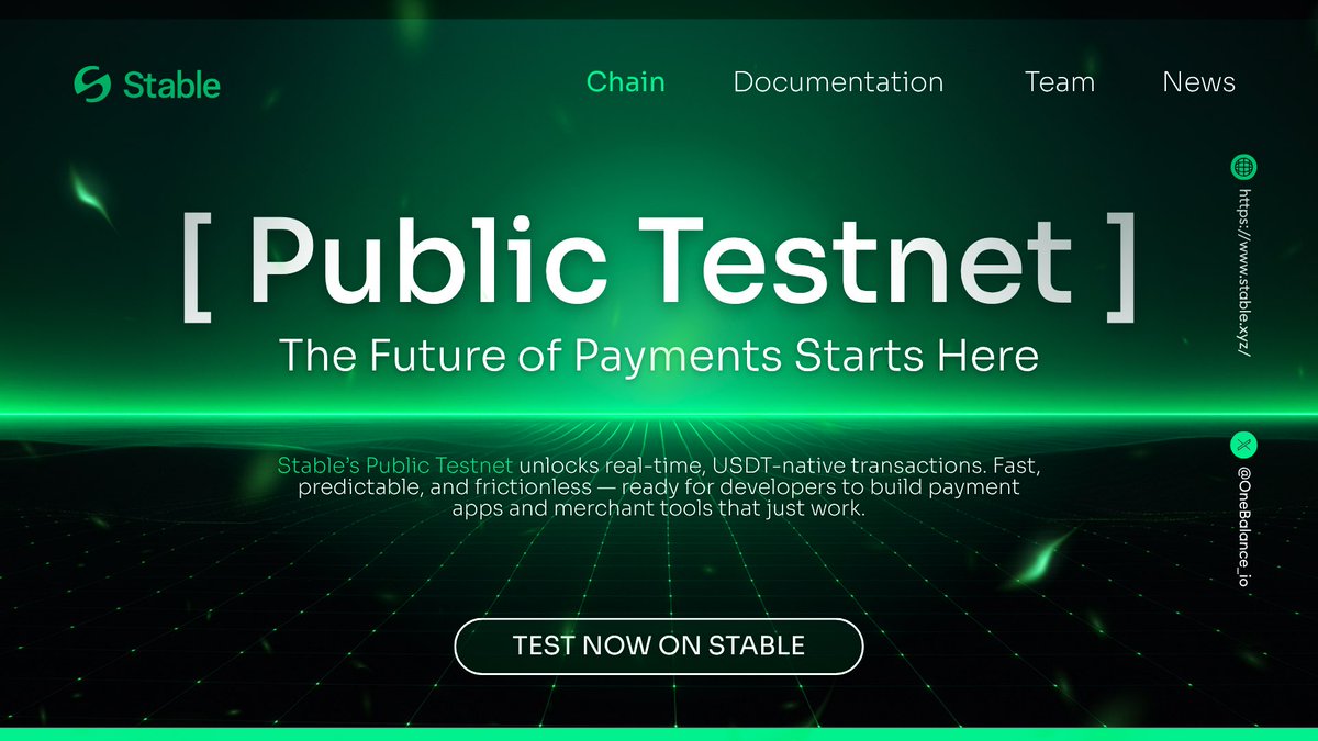 _CryptoNotes_'s tweet image. The @stable Public Testnet is now live.

A new era for payments begins. Built for speed and predictability, Stable offers a USDT-native environment for frictionless transactions.

Developers, start building:

Public RPC Endpoint

Test USDT Faucet

Full Block Explorer

Core…