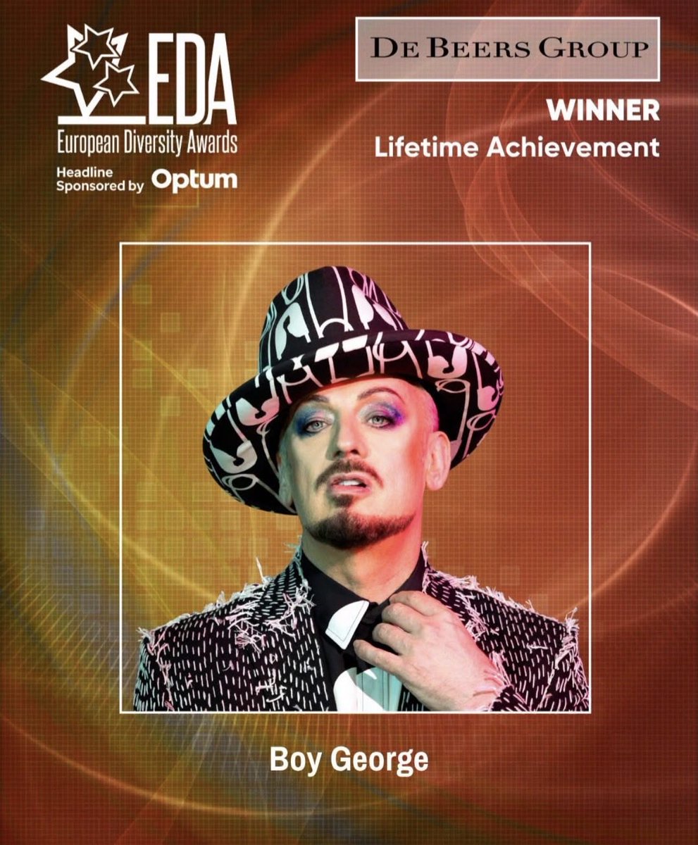 🎉 Congratulations to #BoyGeorge! Last night he was recognised with the Lifetime Achievement Award at the European Diversity Awards 2025 🎉

📸 Photo and info credits: Aimee Rose McGhee/Dave Benett/Getty Images and European Diversity Awards