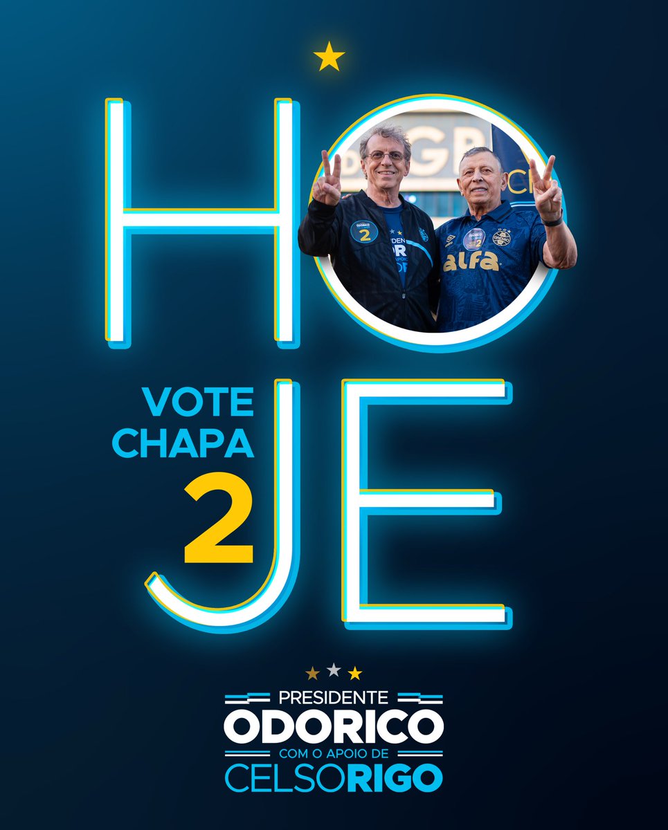 Chegou o dia mais importante para decidir o futuro do Grêmio.

Hoje, com o voto do associado, se define o destino do nosso clube.

Vote, participe e faça a sua voz ser ouvida.

Por um Grêmio forte, responsável e vencedor, vote chapa 2!💪💙