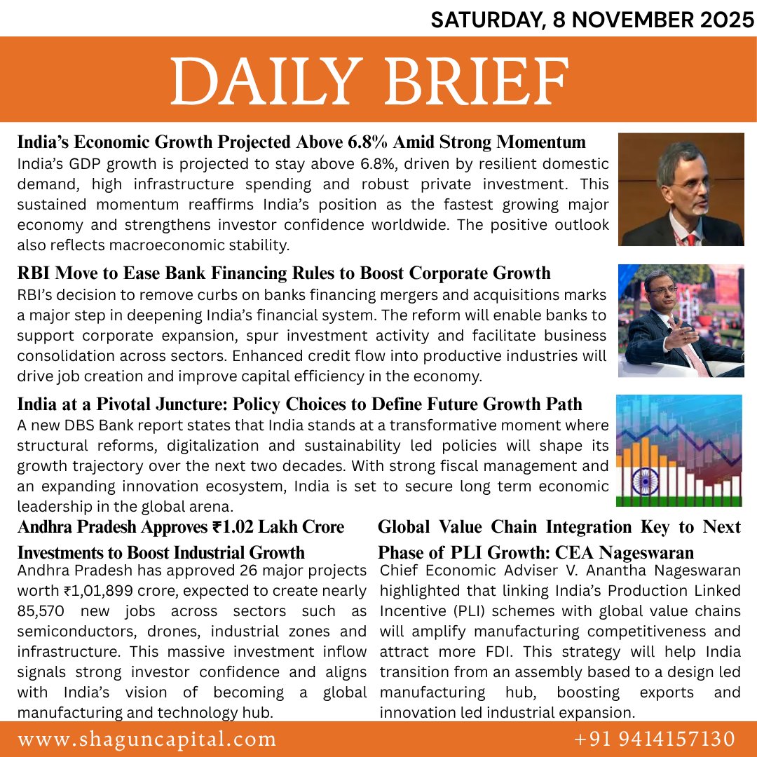 ShagunCapital's tweet image. India accelerates growth with resilient GDP, progressive reforms, industrial investments and global manufacturing leadership.

#IndiaGrowth #RBIReforms #InvestInIndia #DigitalIndia #PLIImpact #IndustrialGrowth  #FinancialReforms #GDPMomentum  #SustainableGrowth #ShagunCapital