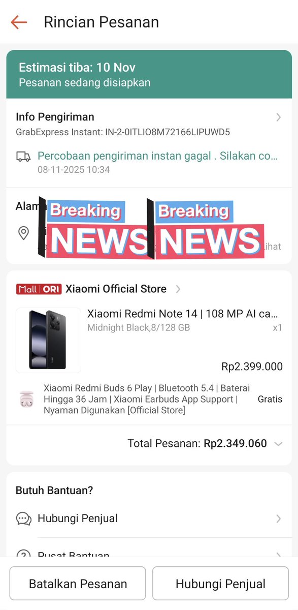 beeslonely's tweet photo. @XiaomiIndonesia halo min, mohon di bantu min
saya checkout via instan grabexpress seharusnya langsung sampai ya biasanya sore. Tetapi ini statusnya kenapa pengiriman gagal ya? saya sudah hub penjual kenapa blm ada respon? saya hanya respon dari penjual mengenai barang sy

thanku https://t.co/KxorRY8sRB