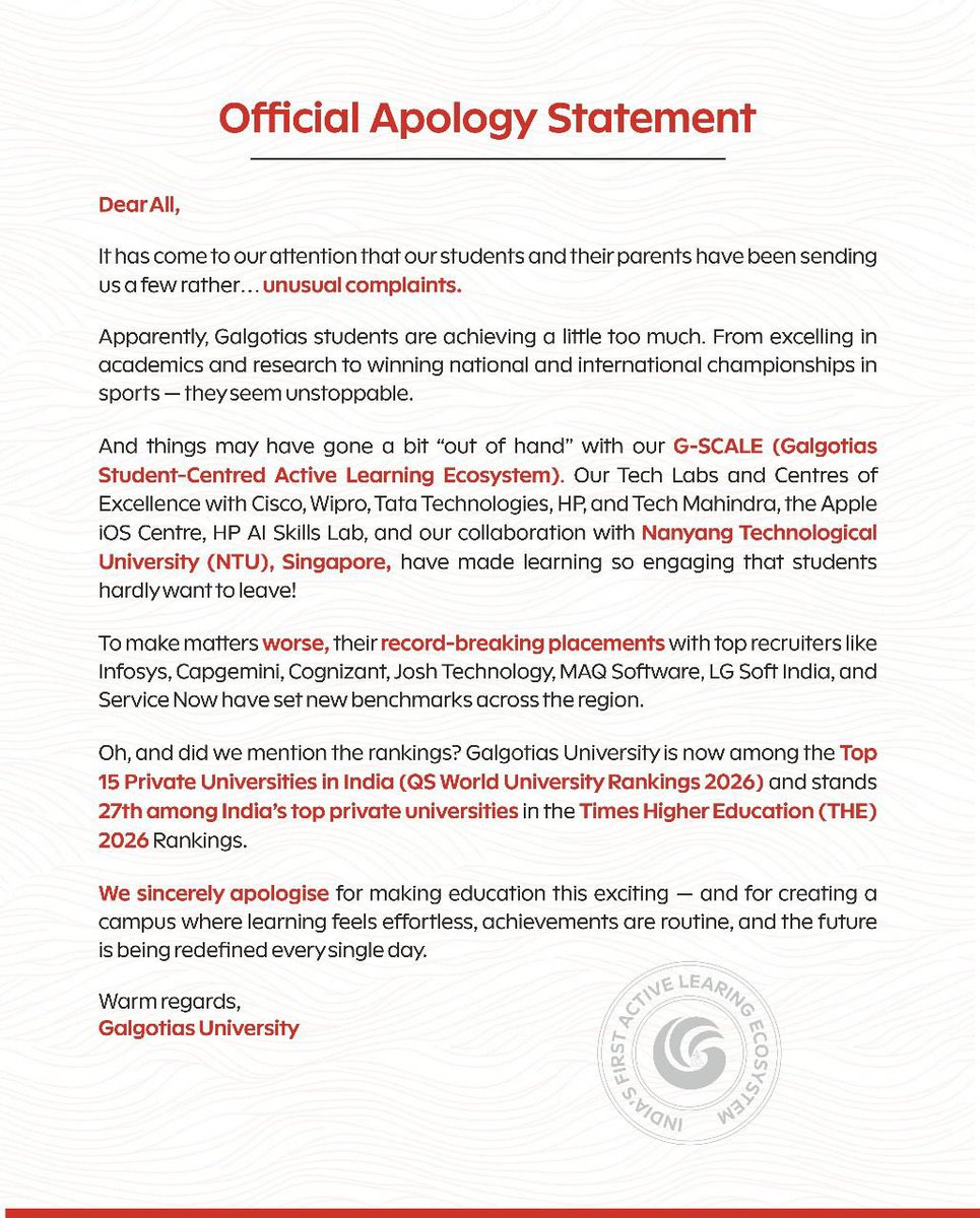 Sorry… for making excellence a habit. 💼📚 #GalgotiasUniversity