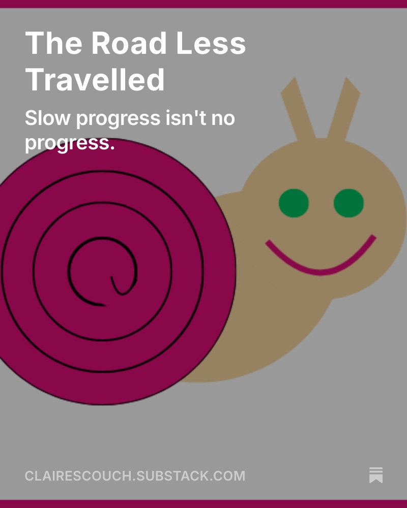 “I can only drive from A to B!” No stopping.

Turns out, that mindset had crept into more than just my driving. This week’s blog is about midlife pressure, online noise, and finding a pace that fits.

clairescouch.substack.com/p/the-road-les…

#midlife #slowsuccess #amwriting