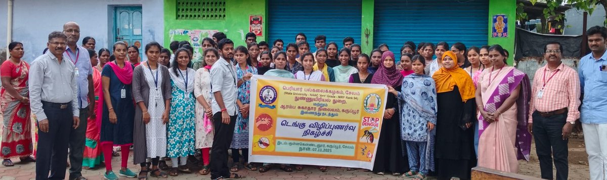 PeriyarVarsity's tweet image. 🦟 Dengue Awareness Drive 🌿
The Department of Microbiology, Periyar University, and Karuppur PHC organized a Dengue awareness programme at Kullagoundanoor Village, promoting prevention and control measures. 💧
#PeriyarUniversity #Microbiology #DengueAwareness #CommunityHealth