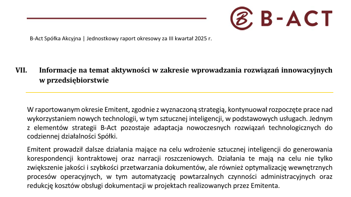 #BACT #raportkwartalny #ciekawe Zobaczymy czy wdrożenie #AI wygeneruje oszczędności i jak finalnie skończy się.