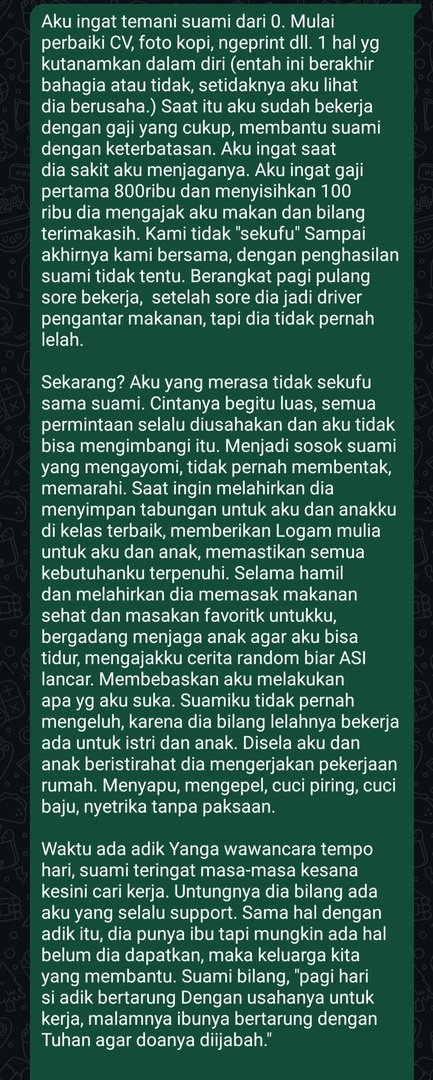 Semalam suami bilang, "dulu waktu pacaran, kita ngga sekufu. Tapi aku berusaha untuk meng-sekufu-kan diriku biar dapat kamu. -Rek 
Lalu aku jawab, "aku ngga dapat investasi bodong."
