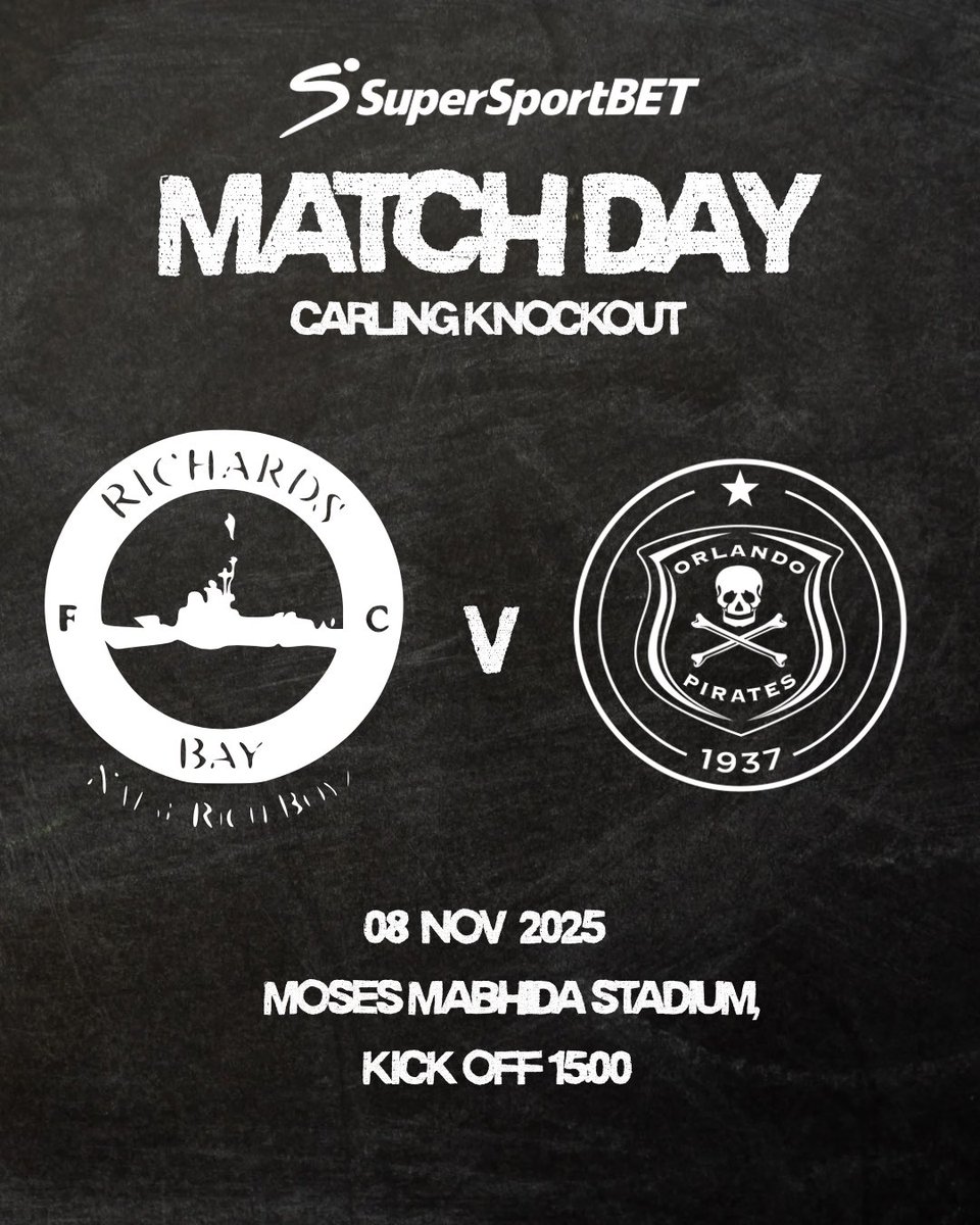 Match Day ☠️

Orlando Pirates 🏴‍☠️ sail into the #CarlingKnockout semi-finals to face Richard’s Bay

Bet on the match 📲 bit.ly/47OYmcA 

#ForTheFans | #OnceAlways