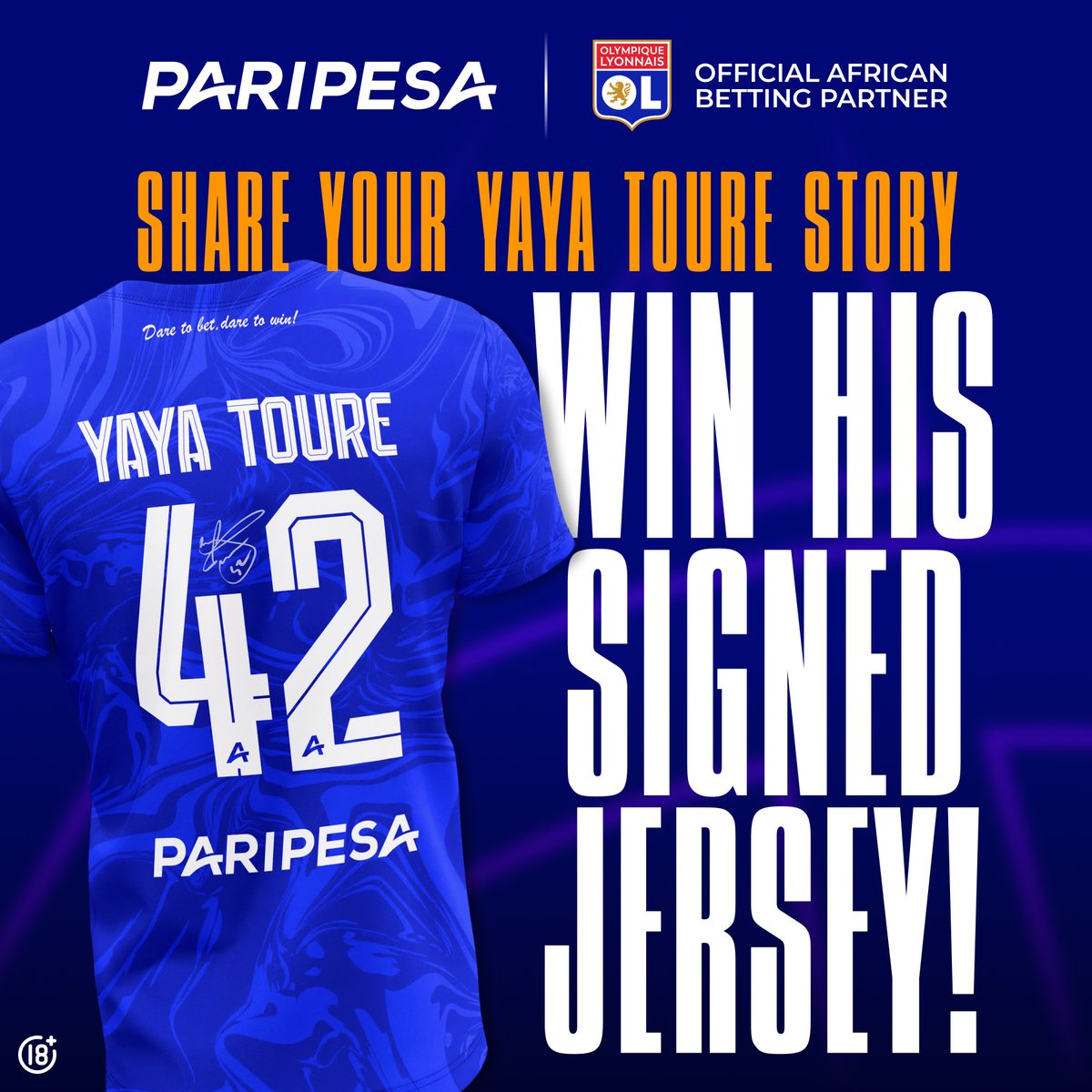 WIN A SIGNED YAYA TOURÉ JERSEY! 👑

Every fan has their own Yaya Touré story — a goal you’ll never forget, a match you watched, or a moment that inspired you🌍💙
Now it’s time to share yours!

To enter:
1️⃣ Register on PariPesa (if you haven’t yet)
2️⃣ Comment your PariPesa ID
3️⃣