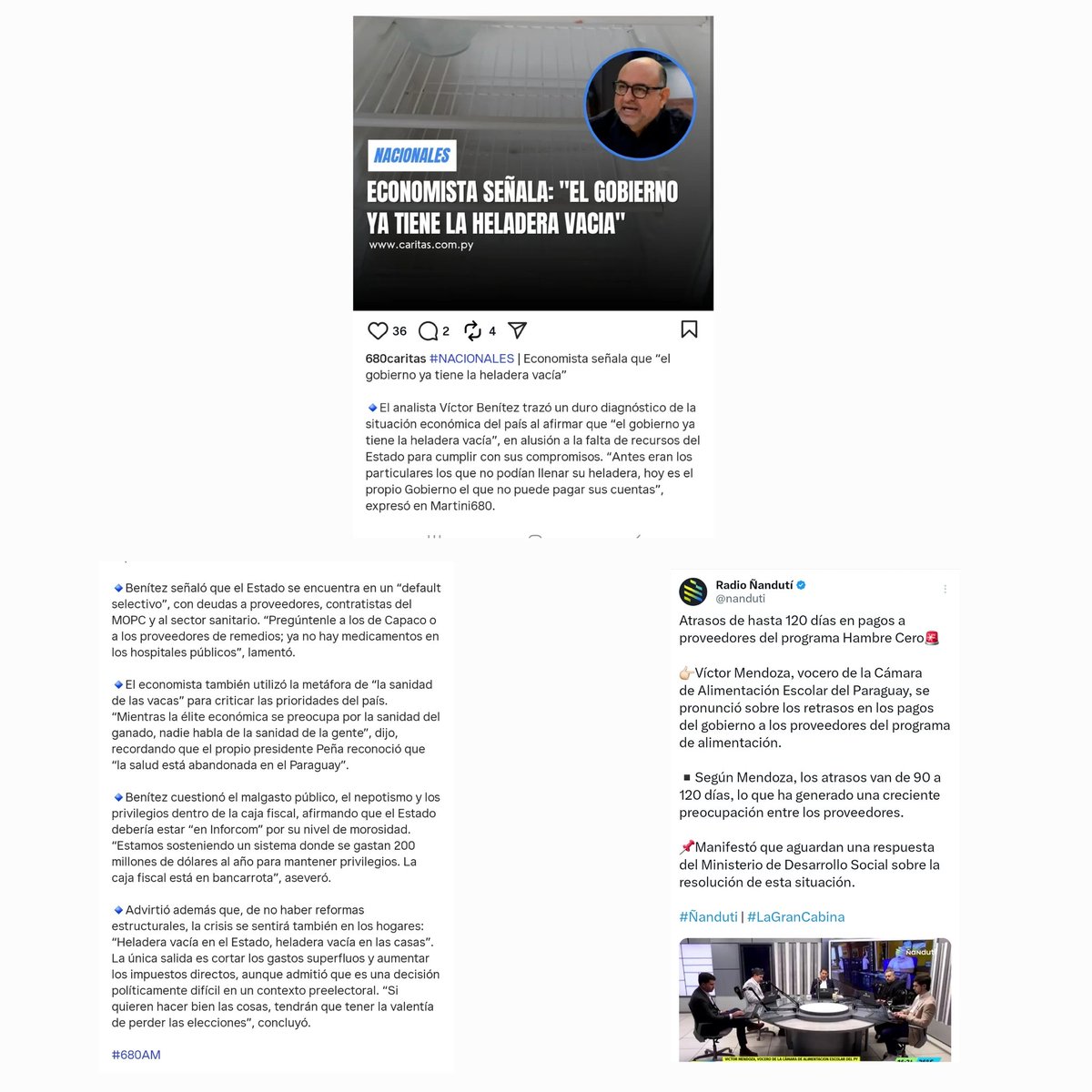 victoraulb's tweet photo. La nueva moda:

Ir a la meta del Déficit Fiscal del 1,5 % sobre el PIB, y vanagloriarse de eso, pero...

NO PAGANDO LAS CUENTAS a

Vendedores de comida al Programa Hambre 0.
Constructores de obras públicas. Capaco.
Vendedores de remedios.

"Ahorrar en tu casa sin pagar tu ANDE". https://t.co/4iZkgil71D