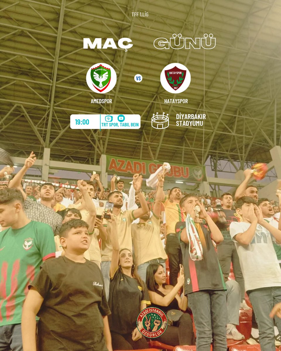 Azadiistanbul's tweet photo. MAÇ GÜNÜ / ROJA MAÇÊ 

🆚 Hatayspor
🕖 19:00
📺 TRT Spor, Tabii, Bein 
🏟️ Diyarbakır Stadyumu

#amedspor #amed #azadi #azadiistanbul #hatay #hatayspor https://t.co/bXxR7Bqio0