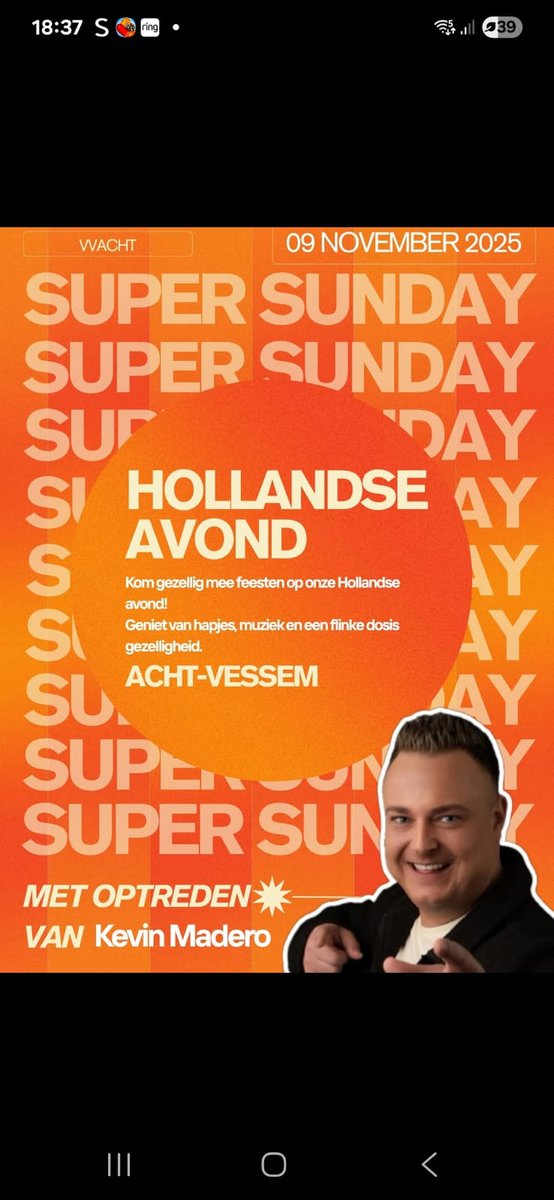 Morgen spelen we uit tegen <a href="/vvAcht/">vv Acht</a> . Beiden teams kunnen de punten heel goed gebruiken in deze spannende competitie.  Maar 1 ding is zeker, na de wedstrijd is het bal in de kantine met ern mooie Super Sunday! Dus kom kijken en blijf hangen!