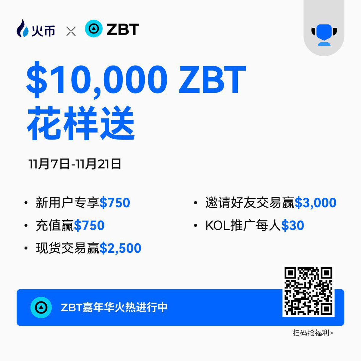 🔥火币开启$ZBT嘉年华活动，现货，邀请，充值都能瓜分奖池
火币红包雨正在进行中，连抢14天
新用户专享30%永久返现邀请码：9w79a223
需要开通返佣的可私信，火币最高礼遇支持你