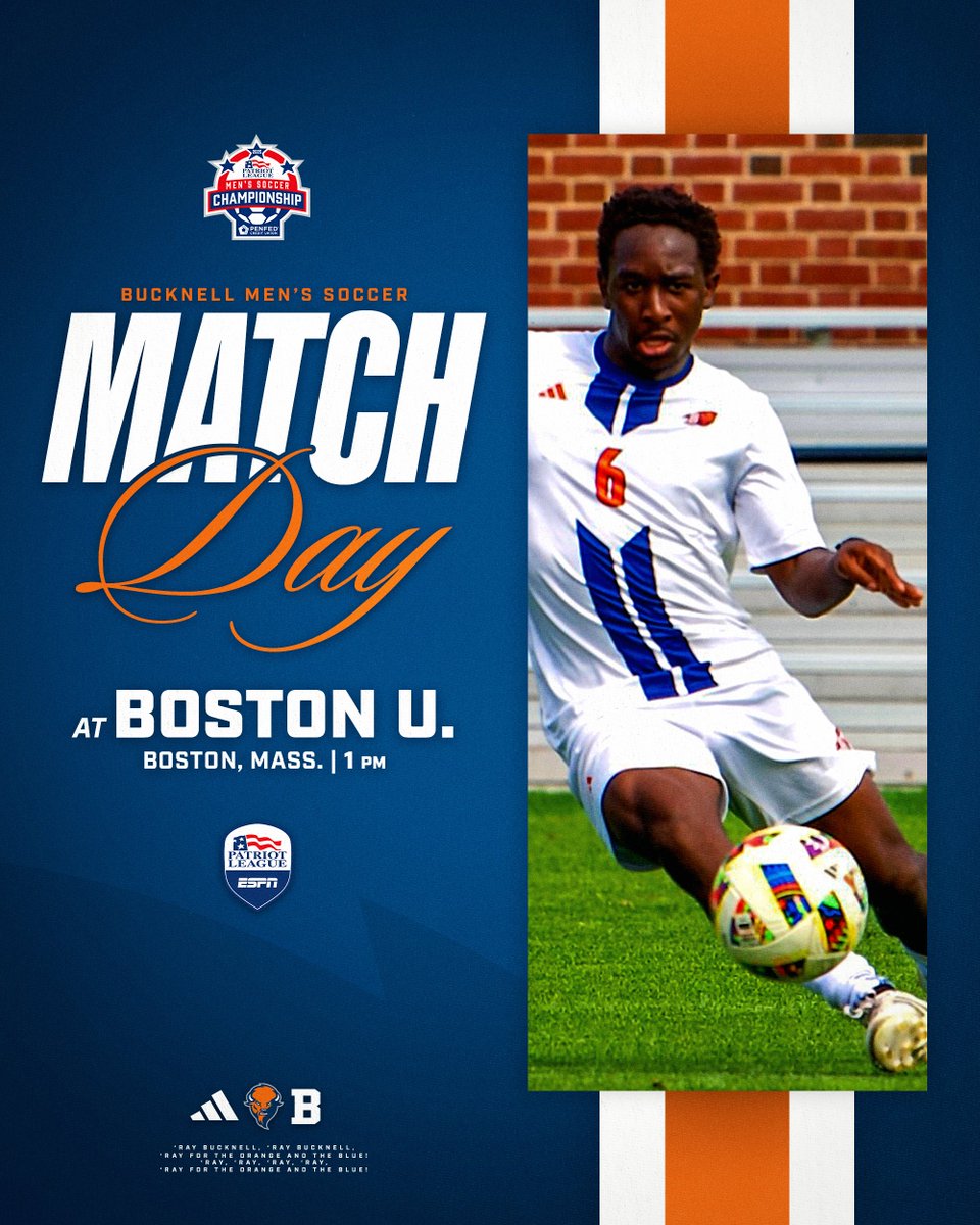Big Patriot League quarterfinal matchup with the Terriers this afternoon. #rayBucknell🔶🔷🦬

🆚 <a href="/TerrierMSOC/">BU Men's Soccer</a> 
⏰ 1 p.m.
📍 Boston, Mass.
📺 ESPN+
📊 bit.ly/49DX7iL