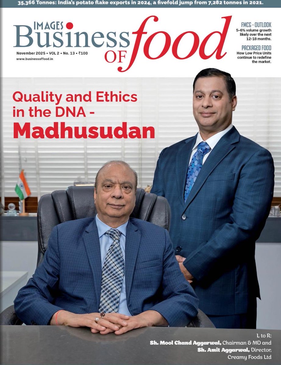 Built on trust. Driven by quality. Guided by ethics.
Madhusudan is proud to have Sh. Mool Chand Aggarwal and Sh. Amit Aggarwal featured on the cover of Business of Food magazine, a testament to our vision for the future of dairy and frozen foods. 

#Madhusudan