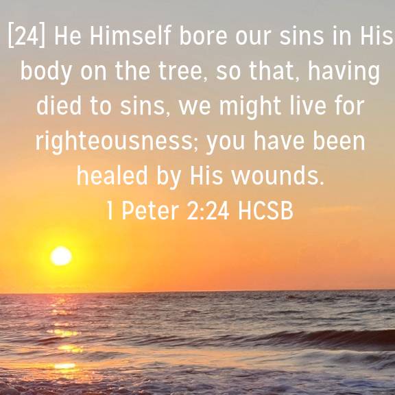 1 Peter 2:24 HCSB
[24] He Himself bore our sins in His body on the tree, so that, having died to sins, we might live for righteousness; you have been healed by His wounds.

bible.com/bible/72/1pe.2…