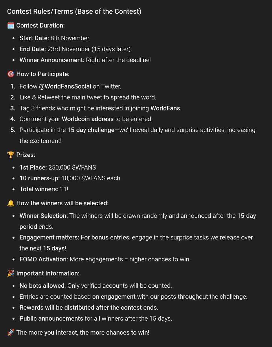 WorldFansSocial's tweet photo. 🚨 15-Day $WFANS Challenge 🚨

🎯 How to enter:

Follow @WorldFansSocial
Like &amp; RT this post
Tag 3 friends to join the WorldFans community
Comment your Worldcoin address

Join the 15-day challenge – we’ll drop new surprises every few days!

#Worldcoin #Giveaway #Crypto #WFANS https://t.co/MQMfi7XkSy