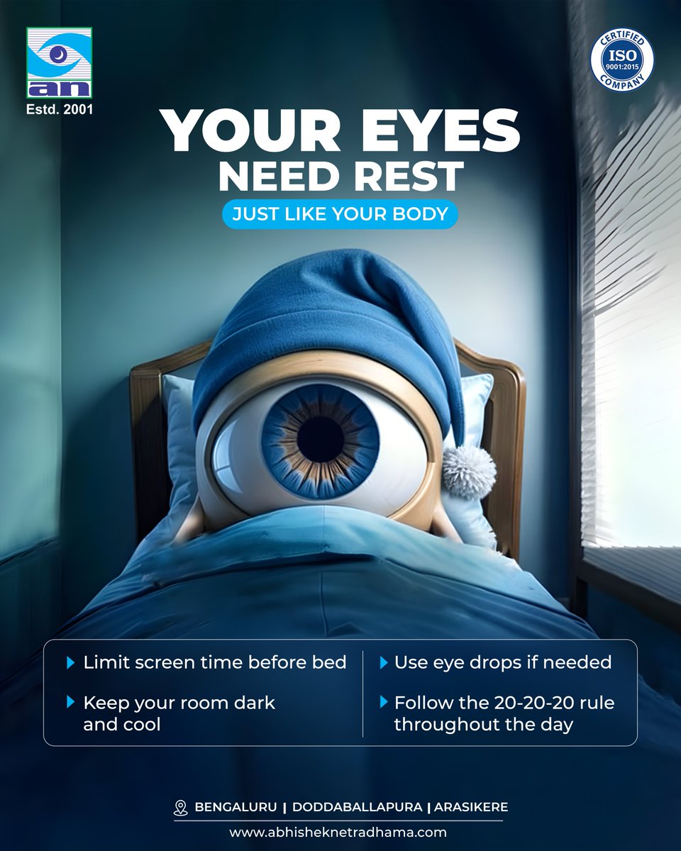 Your eyes work hard every day — let them unwind and recharge too. A little care today keeps your vision bright and refreshed tomorrow!

Don’t wait for symptoms—schedule your eye checkup today

📞+91 77957 15203
🌐 abhisheknethradhama.com

#AbhishekNethradhama #ProtectYourVision