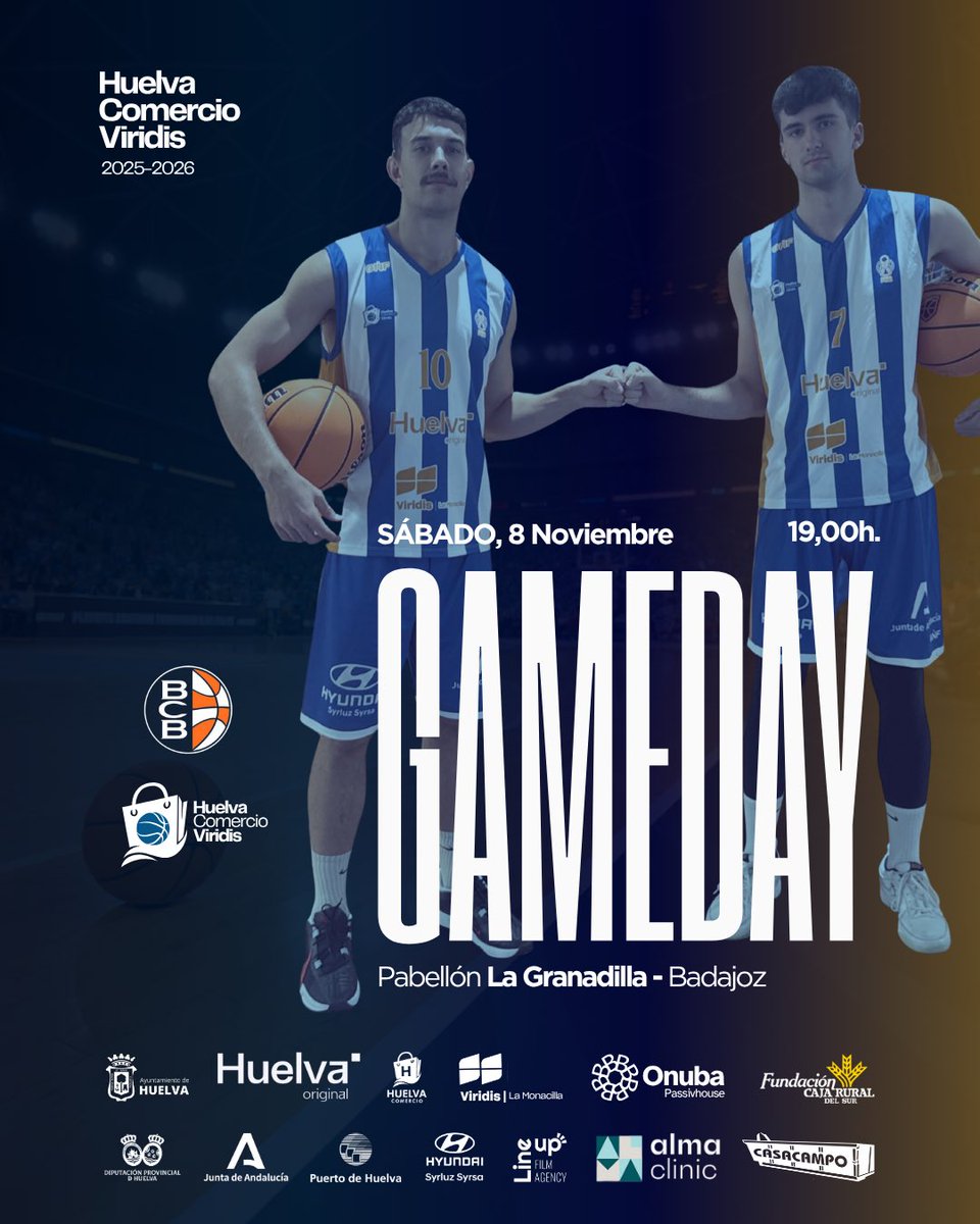 HuelvaComercioL's tweet photo. 🏀 HOY sábado jugamos. Es Día de Partido.  #GameDay. 

Jornada 6 | Tercera FEB

Vítaly La Mar Baloncesto Ciudad de Badajoz 
🆚
Huelva Comercio Viridis

🖥️ Emisión y señal en directo: 
▶️ https://t.co/en3aRMijsC
📆 Sábado 8 noviembre
⏰ 19:00h
🏟 Pab. La Granadilla. Badajoz. https://t.co/zw4QWLHy4B