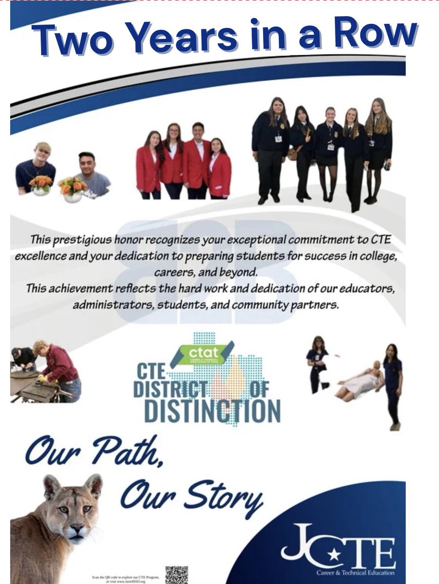 Jarrell_ISD's tweet image. Jarrell ISD has been recognized by the Career &amp;amp; Technical Association of Texas (CTAT) as a Career and Technical Education District of Distinction for the second consecutive year. The statewide recognition is a testament to our commitment to #CTE excellence, #CareerReadiness.