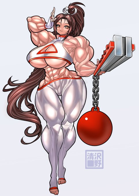 #いいおっぱいの日 どっちかというと「 #いいお腹の日 」向きなような気がしますが間に合いませんでした 無性に白ピッチリなコスチュームを描きたくなったので、不知火舞さんに着てもらいました。 持ってるのは鉄球付きの特注の鉄扇です。