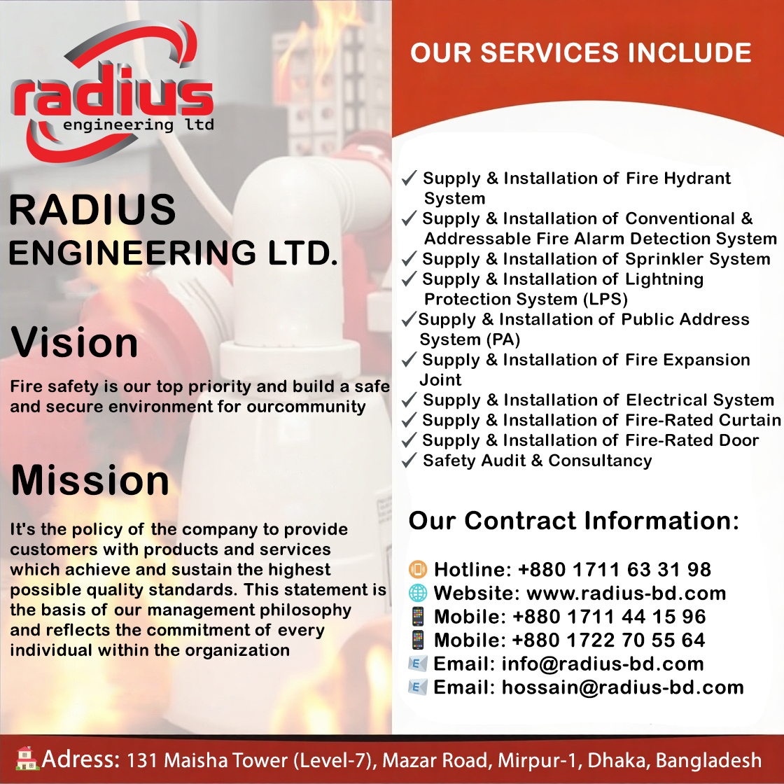 Radius_bd2018's tweet photo. 🔰𝐑𝐀𝐃𝐈𝐔𝐒 𝐄𝐍𝐆𝐈𝐍𝐄𝐄𝐑𝐈𝐍𝐆 𝐋𝐈𝐌𝐈𝐓𝐄𝐃 🛡️🔥 অগ্নি–নিরাপত্তা সমাধানে আপনার বিশ্বস্ত অংশীদার...

💥 আমরা বাংলাদেশে অগ্নি–নিরাপত্তা ও উন্নত প্রযুক্তির সরঞ্জাম শুধু সরবরাহই করি এমন নয়, বরং তার সম্পূর্ণ ইনস্টলেশন, কার্যকর বাস্তবায়ন দায়িত্বশীলভাবে সম্পন্ন করে থাকি। https://t.co/mVO0zeqp7t