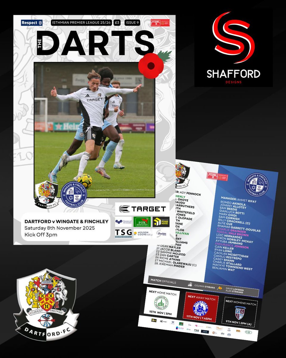 PREVIEW: MEET JACOB BLAND AND MYA LEWIS-POWELL 

Dartford entertain Wingate &amp; Finchley at Princes Park today.

Jacob Bland and Mya Lewis-Powell feature in our matchday programme. Find out more here 👇 

dartfordfc.com/2025/11/previe… 

#DartfordFC #DartsFC #DartfordFCWomen #YourDarts