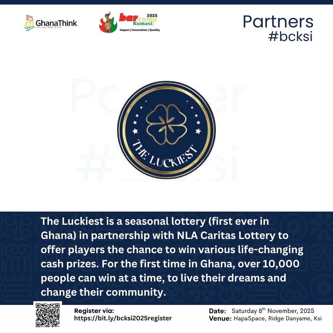 Barcampkumasi's tweet image. Luck is here! 🍀 Dial *712# to join the draw and see if you win! 🎉 #bcksi #BarcampKumasi #Kumasi