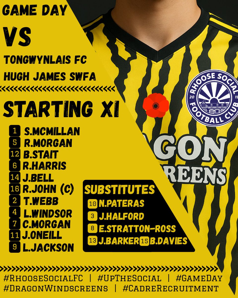 📋 Starting XI | Hugh James SWFA Senior Cup
We’re away at Tongwynlais FC (Ironbridge Road) – KO 2pm 💪🔵⚪
Let’s get it done, lads!
#RhooseSocialFC #UpTheSocial #StartingXI