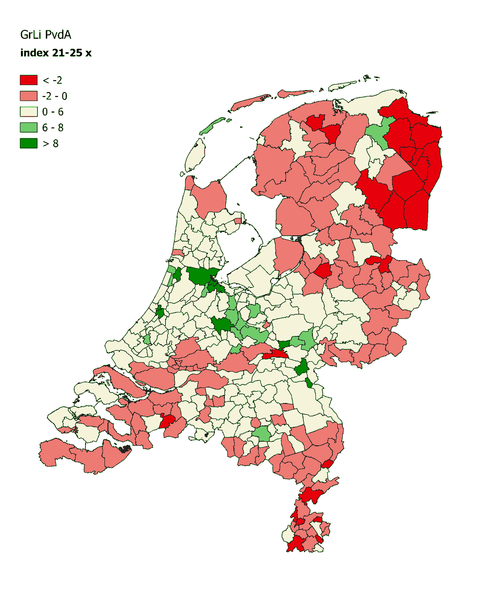 paulusdewilt's tweet photo. Interessante vergelijking: links het verschil tussen GroenLinks en de PvdA in 2021 in %punten (de laatste keer dat ze gescheiden aan de kamerverkiezingen deelnamen), het andere de winst-verlieskaart van GroenLinks/PvdA tussen '21 en '25... https://t.co/EyzoEYdrdK