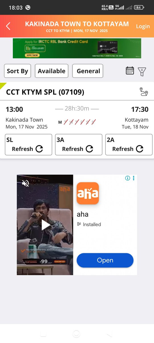 <a href="/SCRailwayIndia/">South Central Railway</a>  Running Spl Train from #Kakinada  - #Kottayam for sake Ayyappa devetos   Every Monday from #Kakinada 
Nov 17, Dec 1,8, 15,22,29 
Jan 5