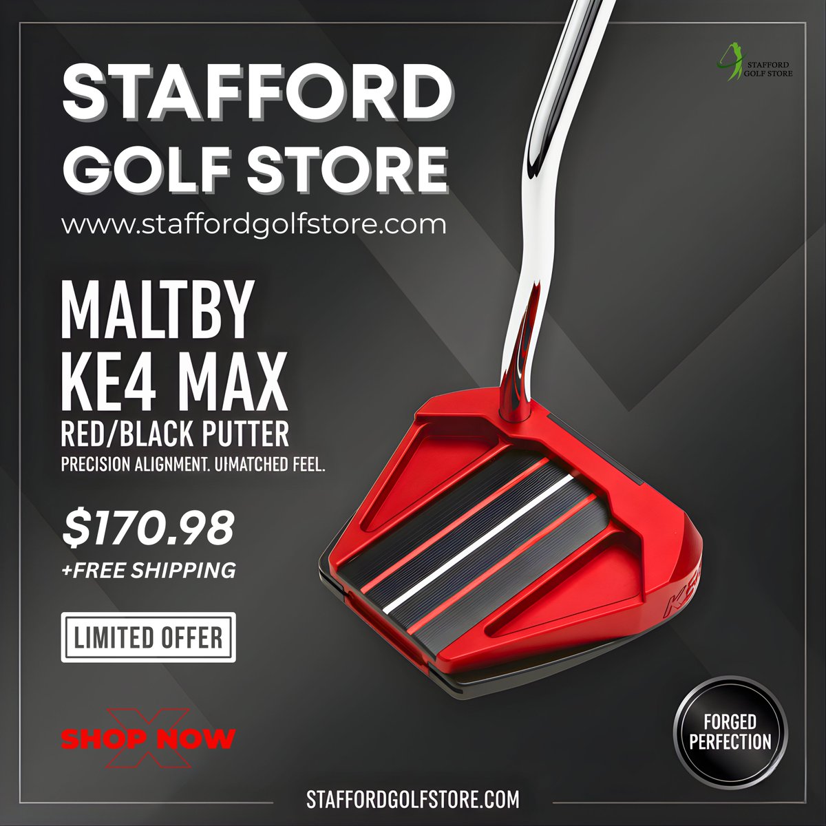 StaffordGolfStr's tweet image. Precision-milled. Tour alignment. Custom feel.
Sink more putts with the Maltby KE4 MAX – where accuracy meets style.
#MaltbyGolf #Putter #GolfGear #StaffordGolfStore