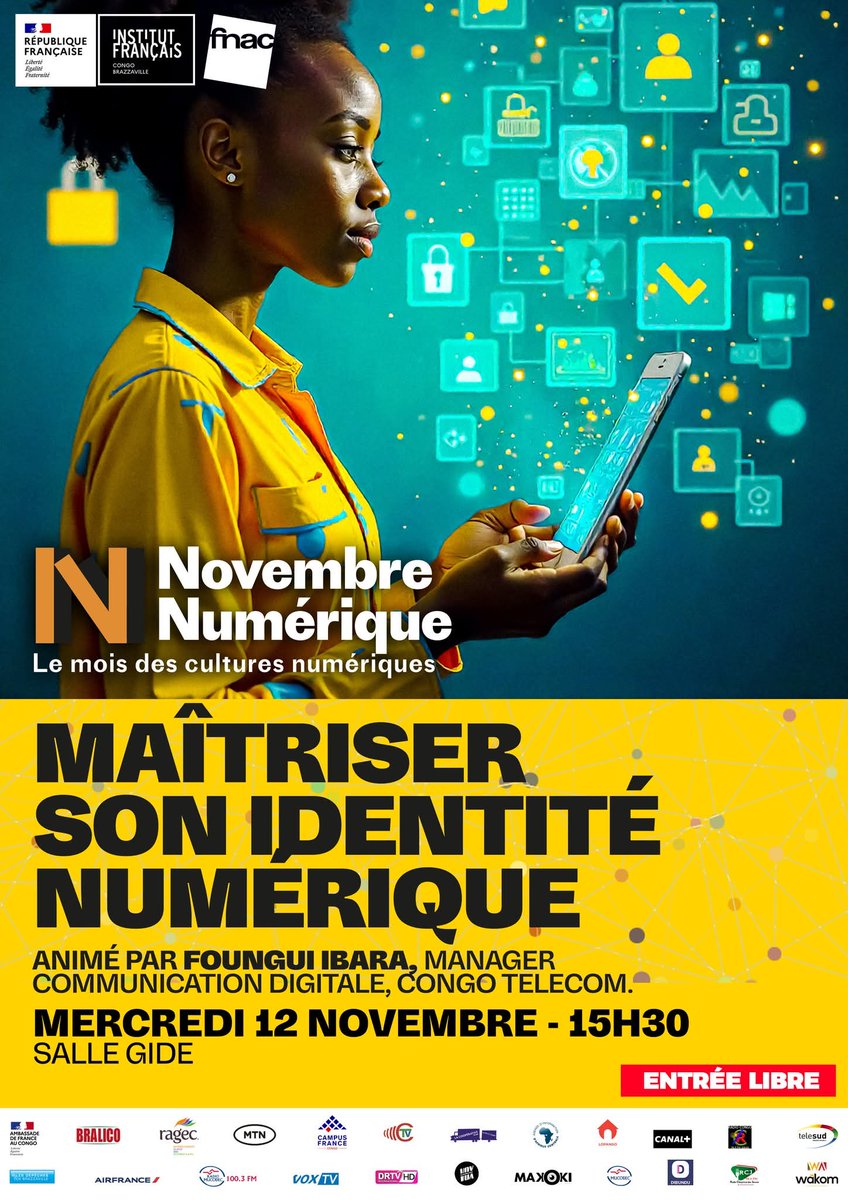 À l’ère du tout-numérique, notre image en ligne est notre carte de visite.
📅 Mercredi 12 nov – 15h30
📍 Institut Français du Congo
Atelier « Maîtriser son identité numérique dans le cadre de #NovembreNumérique
#Digital #Congo #Brazzaville #Numerique