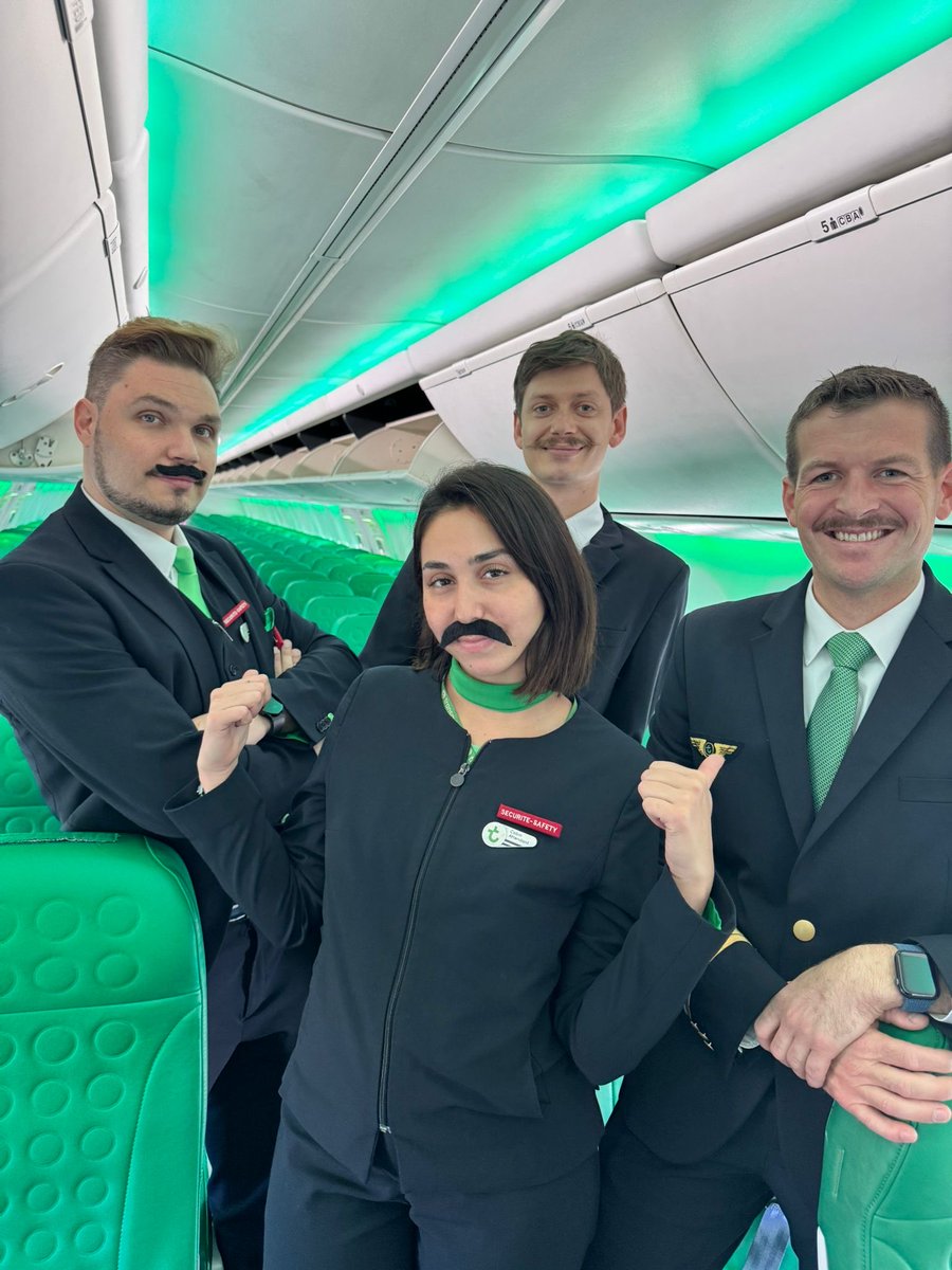 transaviaFR's tweet image. Chez nous, la moustache se porte avec engagement!💚 
#Movember #AnimationsABord