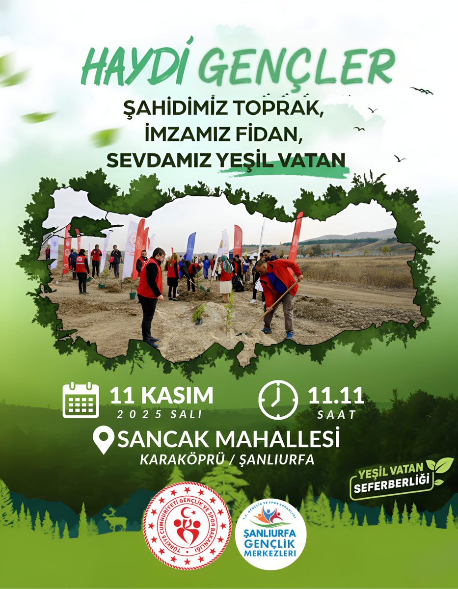 🌱 Şahidimiz toprak, imzamız fidan, sevdamız yeşil vatan! 🇹🇷

Hilvan Gençlik Merkezi olarak Yeşil Vatan Seferberliği kapsamında fidanlarımızı toprakla buluşturuyoruz 🌳
Doğaya nefes, geleceğe umut olmak için biz de varız! 💚

#YeşilVatan #HilvanGençlikMerkezi   #DoğayaNefes