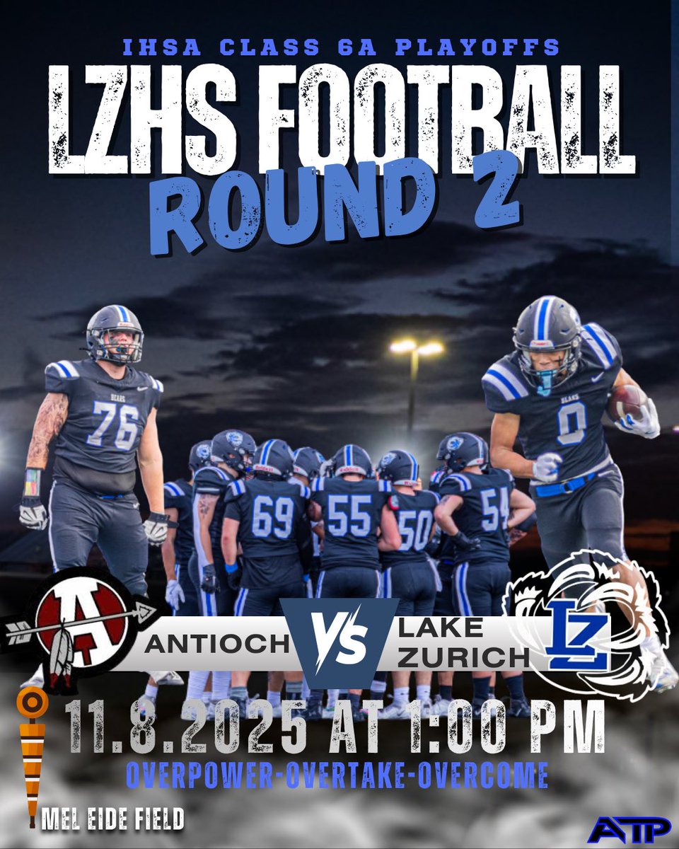 IHSA 6A playoffs Round 2. Antioch travels to Lake Zurich for 1pm kickoff. Winner goes to Quarterfinals. All or Nothing! Bears are ready to climb! ⁦<a href="/LZHSFootball/">LZHS Football</a>⁩ ⁦<a href="/lzhsathletics/">LZHS Athletics</a>⁩ ⁦<a href="/LZHSBEARS/">LZHS BEARS</a>⁩