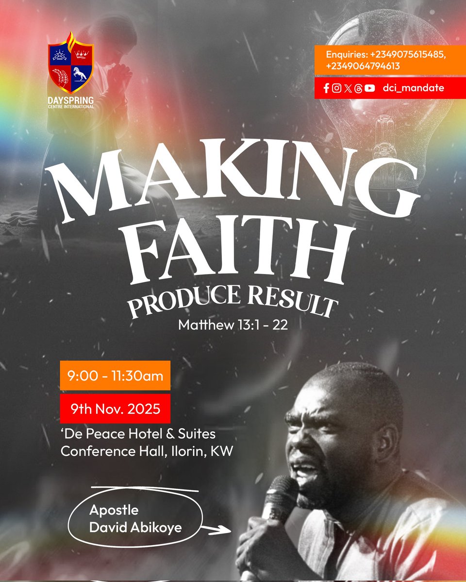 dci_mandate's tweet photo. Join us this Sunday by 9am to experience a stirring of faith that moves mountains and births testimonies! 

#MakingFaithProduceResult #DCIMandate #FaithInAction #DaypringCentreInternational https://t.co/PljwKycShk