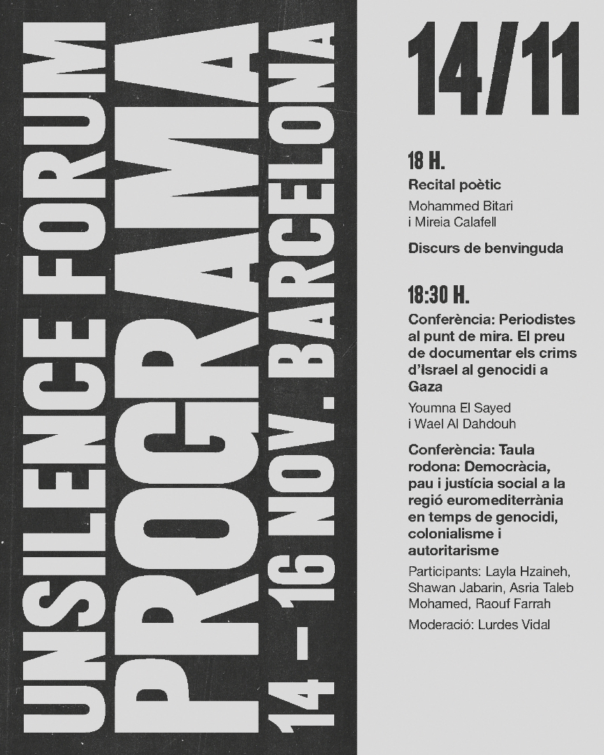 Del 14 al 16 de novembre acollirem l'Unsilence a la Seu de CCOO de Catalunya a Via Laietana. Més informació a: f.mtr.cool/gcwlasipnl