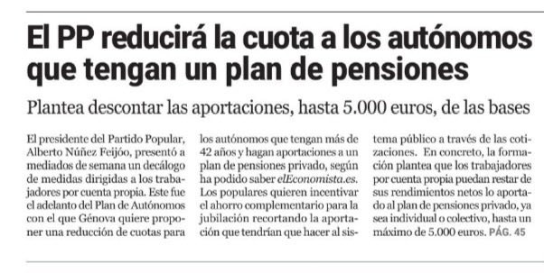 Lo del <a href="/ppopular/">Partido Popular</a> y <a href="/NunezFeijoo/">Alberto Núñez Feijóo</a> con las privatizaciones es el colmo: a los autónomos les prometen reducir la cuota si les dan el dinero a sus amiguis

No hacen política para la mayoría, son los representantes legales de los grandes poderes económicos

Son el principal lobby de 🇪🇸