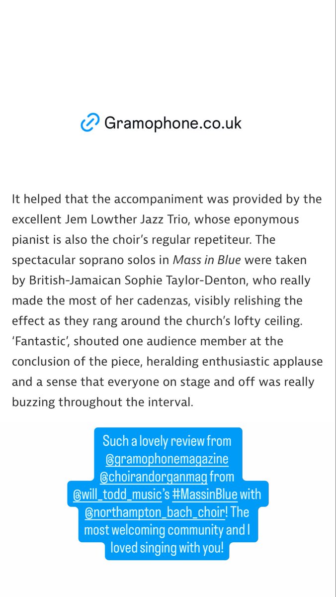 sophie_denton's tweet photo. @ChoirandOrgan @GramophoneMag thank you so much for the lovely review from #massinblue, honestly it made my day. A marathon sing in the first trimester of pregnancy! @NtonBach were the most welcoming group of singers and I loved singing with them! https://t.co/Cg2jyU7aag https://t.co/2MIj8524fk