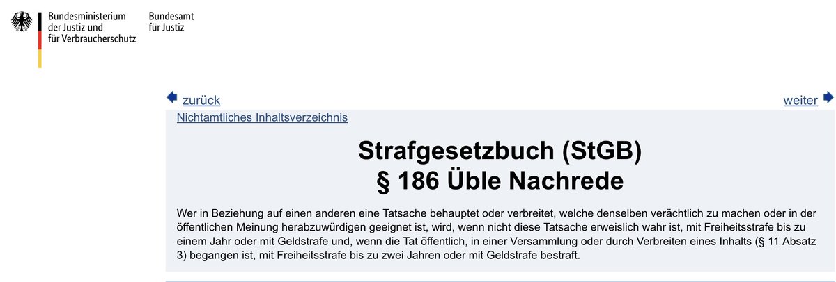 Rohnerin's tweet image. #Servicetweet für alle, die bisweilen vergessen, dass das Netz kein rechtsfreier Raum ist:

Strafgesetzbuch (StGB), 
§ 186 Üble Nachrede

Ich habe diese Woche übrigens mehrere Posts mit Verweis auf den 186er gemeldet &amp;amp; bin positiv überrascht, wie schnell gelöscht wurde.