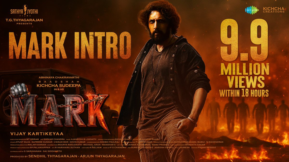 KicchaUniverse's tweet photo. 🔥 **MARK Intro DOMINATES: 9.9M+ Views in Just 18 Hours!** Kichcha Sudeep Unleashes Pure MASS Mayhem—Get Ready for the Ultimate Storm! 🌪️💥
#MARKIntro #KichchaSudeep #MARKTheFilm #MassOnFire
Releasing December 25, 2025!
@KicchaSudeep
Watch Now: https://t.co/DM7PFHNSwn https://t.co/altdB4eM1i