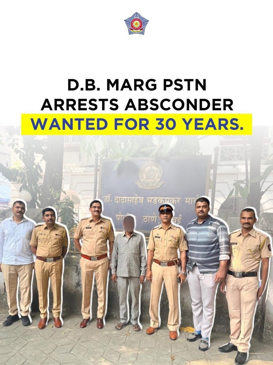 MumbaiPolice's tweet photo. . @DBMargPS officials arrested an accused who had been absconding for 30 years under a special “Wanted and
Absconding Persons” campaign. The accused, wanted in a theft case, was traced through and apprehended from Grant Road.

#MumbaiPolice4All https://t.co/2I8Zc416jX