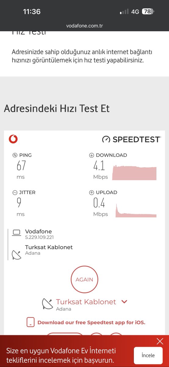 Mstflele's tweet photo. Şehrin göbeğinde verdiğiniz hizmete bak bide 5G reklamı yapıyorsunuz!? 2 ay kaldı size cayma bedeli ödemeyeceğim bu rezil interneti şebekeyi kabullenip, günü geldiği anda hattımı rezil hizmete kapattıracağım! @VodafoneTR @VodafoneDestek yardımcı olacağız laflalarıda yalan dolan. https://t.co/FkT2NMbxbG