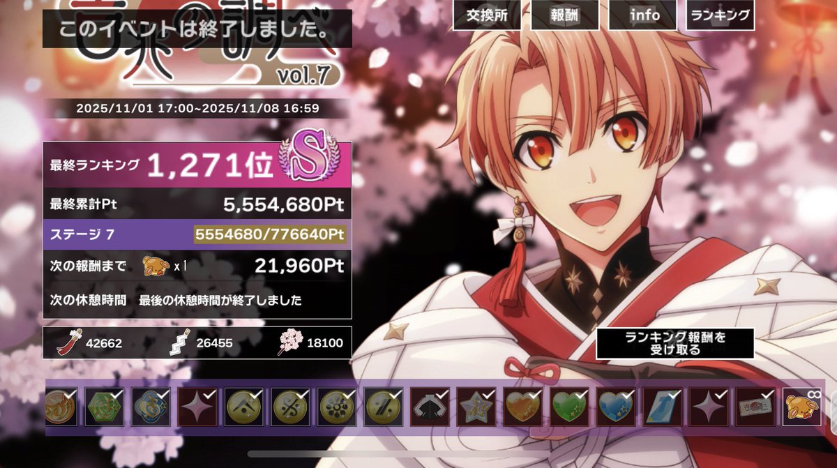 お疲れ様でした！フレンドさんの特効のおかげでSに残れました☺️ありがとうございます💕